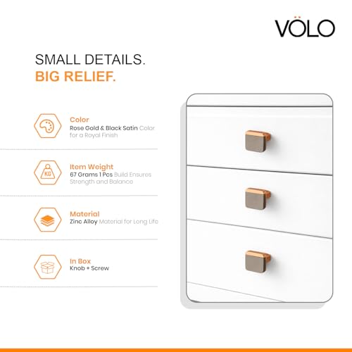 Image of VOLO Rose Gold /Black Cabinet Knob /Wardrobe Door Knobs /Cupboard Drawer Pull Handle /Kitchen Drawer Knob (Rose Gold /Black)(Knob S-175, 1 Pcs)