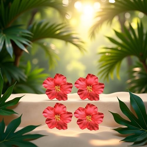 4Pzs Pinzas para el cabello con flores rojas hawaianas 8 cm miniatura 6