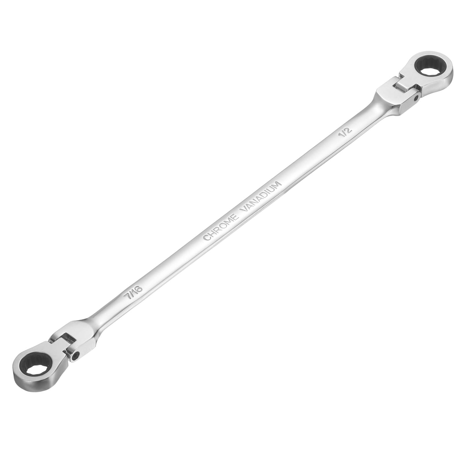 sourcing map Double Box End Wrench Extra Long Flex Head Metric 7/16" x 1/2" 72-Tooth 12-Point Ratcheting Double Box End Wrench 180 Degree Flex Head CR-V Steel for Garage Repair DIY, Silver