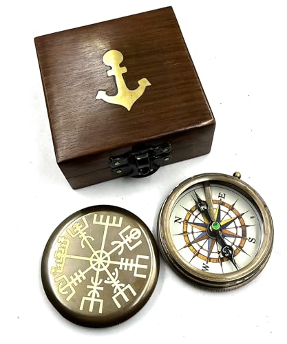 Brújula náutica de latón Viking con tapa grabada, regalo para viajeros y ocasiones especiales miniatura 5