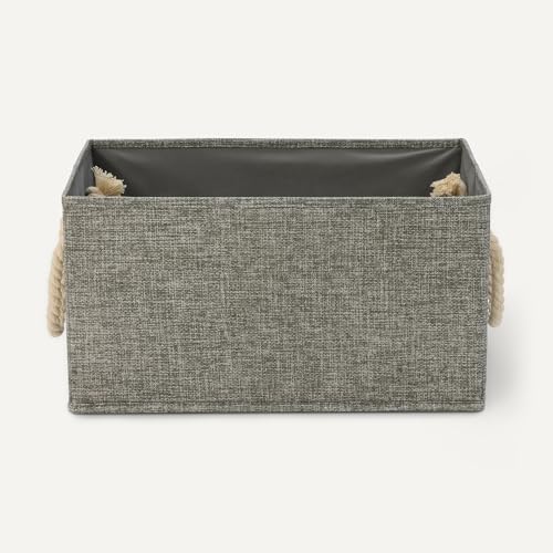 Image of Amazon Basics Foldable Storage Bins with Rope Handles, Closet Organizers, Storage Baskets for Organizing, Large, Charcoal, 3-Pack