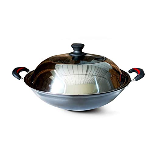 Wok grande de hierro fundido con tapa de vidrio 36 cm miniatura 1