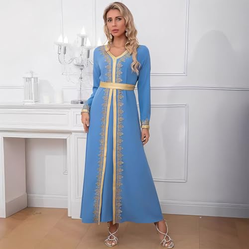 Image of FYMNSI Women Muslim Abaya Dress Islamic Dubai Modest Lace Belted Dress Abayas Kaftan Eid Prayer Clothes Arabian Maxi Robe