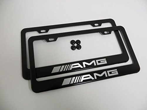 Deepro Set of 2 AMG Black Metal License Plate Frame Mercedes-Benz with Screw Cap Covers