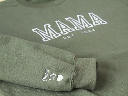 WEAR PHYSIQUE Custom Embroidered Mama Sweatshirt, Personalized Sleeve with Names, New Mom2