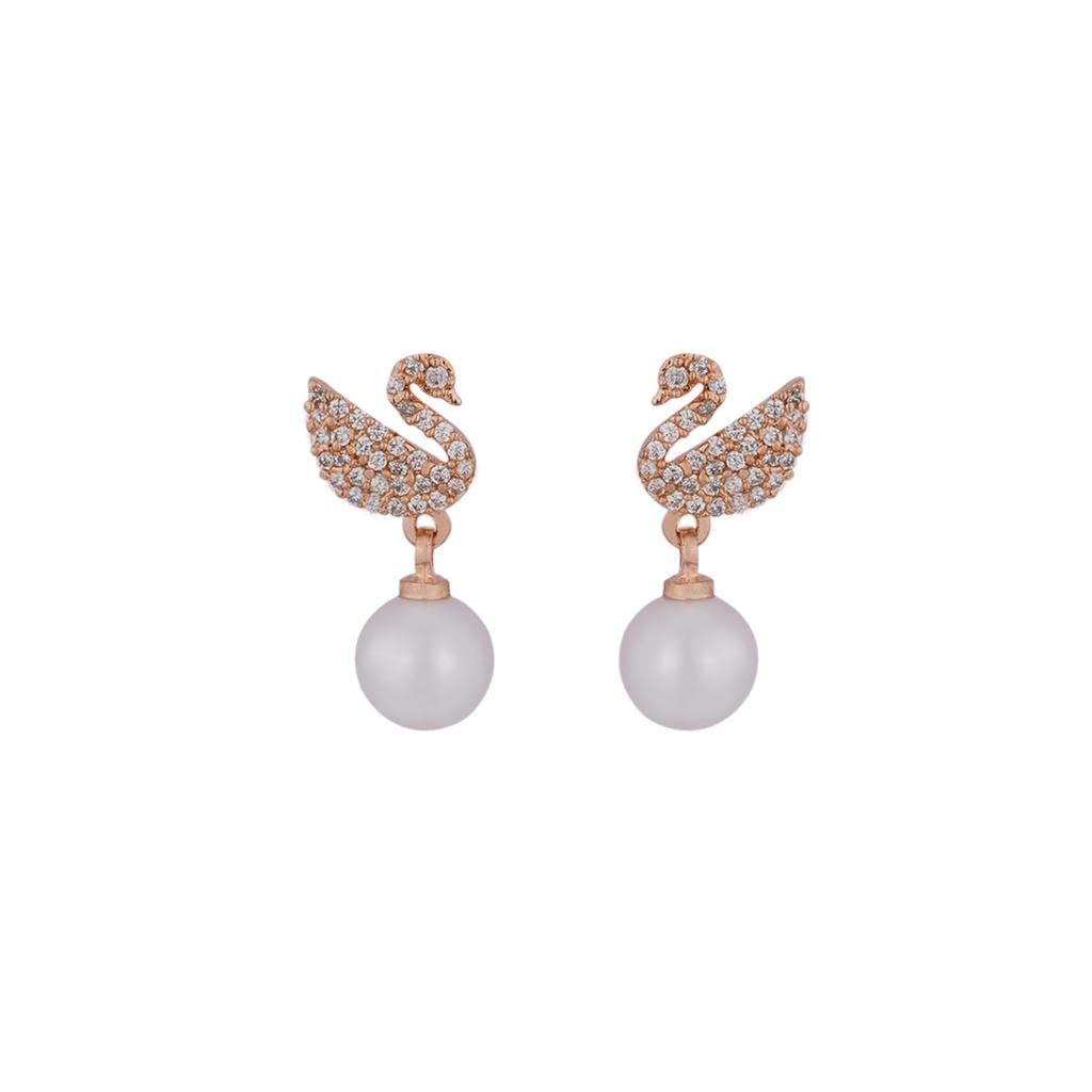Laurel Cubic Zirconia Swan and Pearl Contemporary Stud Earring For Women (Rose Gold) (B0BJJXMG15) Amazon Price History, Amazon Price Tracker