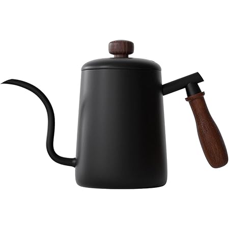 Amazon コーヒーポット 木柄 ドリップケトル 550ml スケール 蓋付き キャンプ ドリップポット ステンレス 直火 ブラック ドリップポット オンライン通販