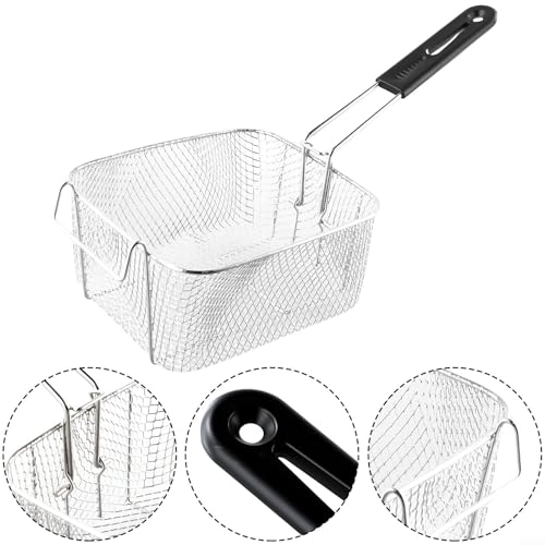 Cesta para Freidora de Acero Inoxidable con Recubrimiento de Níquel para Mini Brochetas, Papas Fritas y Pescado, 20.5 x 18.5 x 10.5 cm, Compatible con Freidoras de 10L y 20L miniatura 5