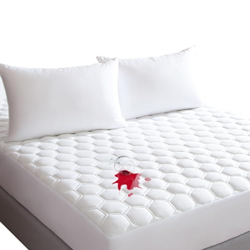 Waterproof Mattress Protector Queen Size, Cooling Hypoallergenic Bed Mattress Cover, Soft Breathable Quilted Mattress Pad with Deep Pockets to 21 inches