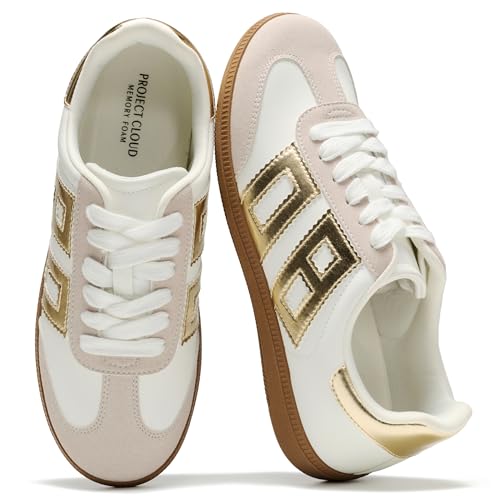 Project Cloud Sneakers for Women 2026 - Breathable Womens Shoes Memory Foam Insole Casual Sneakers Non Slip Womens Sneakers - Breathable Lightweight Walking Shoes (Brita GOLDCOMBO 7M)