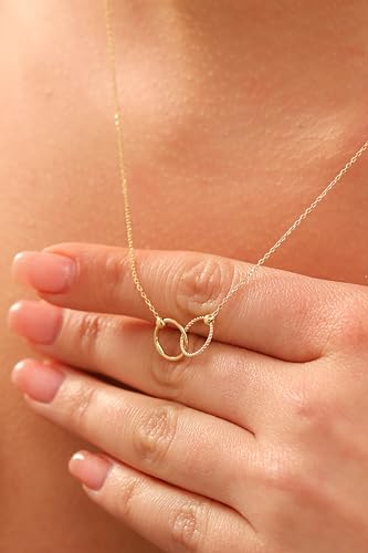 Double Circle Necklace, 14K Real Gold Olympic Necklace, Minimalist Gold Double Circle Necklace, Dainty Custom Circle Necklace4