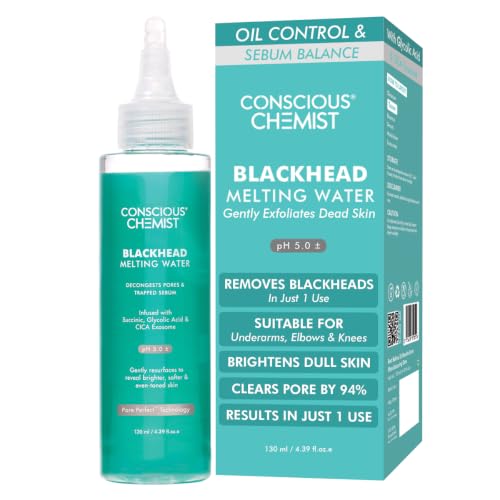 Image of Conscious Chemist Blackhead Melting Water | 130ml | Gentle Pore treatment with Succinic, Glycolic Acid & CICA Exosome | Unclogs Pores, Dissolves Blackheads & Smoothens Skin | Toner For Men & Women
