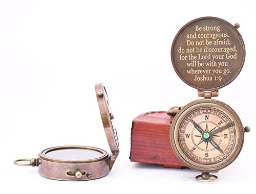 Brújula de latón portátil con caja de cuero miniatura 6
