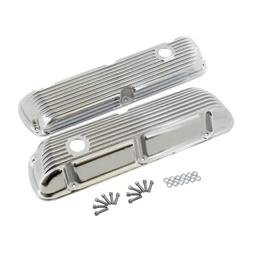 Demotor Performance Finned Polished Aluminum Short Valve Covers For 1964-1973 Small Block Ford 260 289 302 351W Engines #TOP2