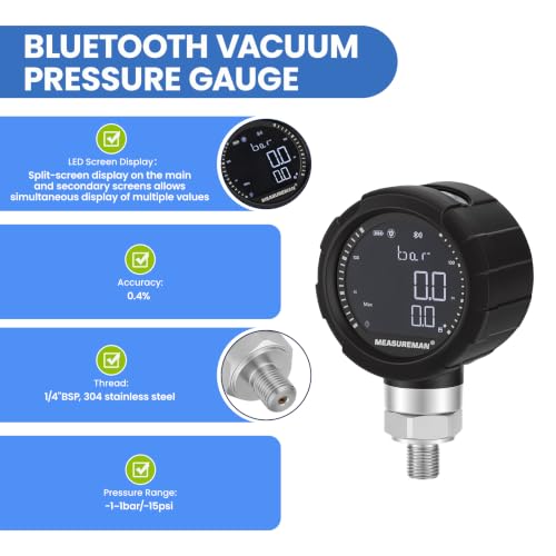 Manómetro digital Bluetooth de -1 a 1 bar con manguito protector 3