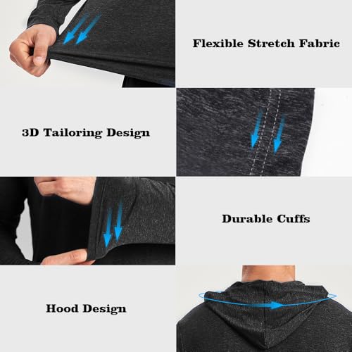 5 Pack Men's Lightweight Pullover Hooded Tees – Long Sleeve Sweatshirts for Gym, Running, Fishing4
