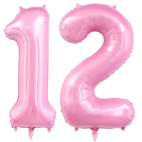 Image of Pastel Pink 12 Balloon Number,40 Inch Light Pink 12 Balloons Large Helium Foil Mylar Number 12 Balloon for Birthday Party Anniversary Decorations
