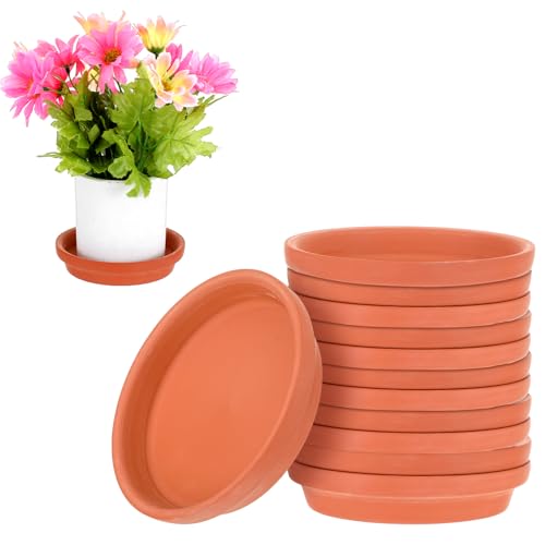 12 Pack 4.5 Inch Clay Trays, Durable and Thicker Terracotta Flower Pot Saucers for Flowers Round Clay Plate for Pots, Indoor & Outdoor Suitable for 4 inch Flower Pots