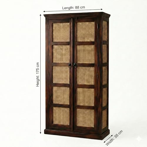 Image of Modern Furniture Boho Sheesham Wooden Crockery Cabinet with Door | Solid Wood Multipurpose Storage Cabinets for Living Room Home & Kitchen | Book Shelf Wooden - Walnut Finish