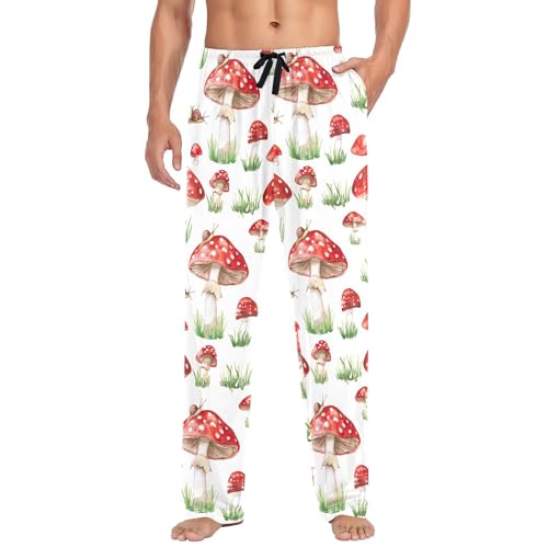 Mushrooms and Snails Men's Pajamas Pants Cotton Sleep Bottoms Pants Lounge Sleepwear - S