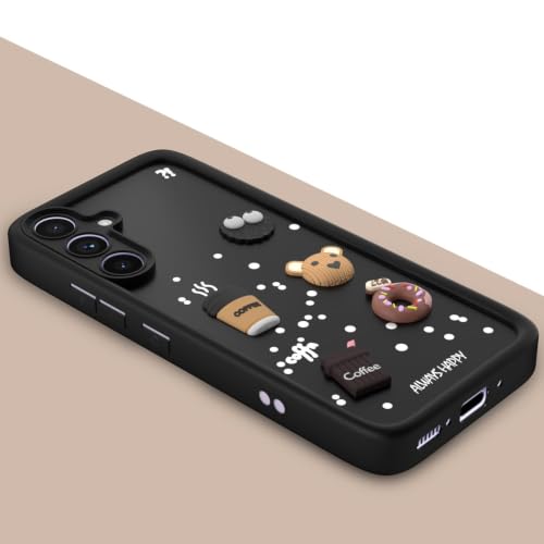 Image of Bintage Cute Fun Taddy Cartoon 3D Ball Bear Milk Donut Coffee Cup Silicon Case Full Body & Camera Protection Back Cover Compatible for Samsung Galaxy F54 5G - Black