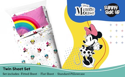 Image of Sunny Side Up Disney Minnie Mouse Twin Sheet Set - 3 Piece Kids Bedding Set Includes Pillow Cover - Super Soft Rainbow Dots Microfiber Sheets