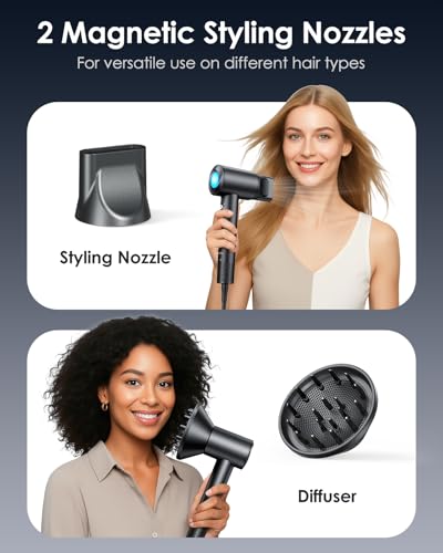 Image of Bopcal Ionic Hair Dryer, 160000 RPM Brushless Motor, Smart Thermo-Control, Negative Ion Fast Drying, Quiet Lightweight Blow Dryer, Cold Air & 2 Heat Settings, for Home Travel Salon, Black