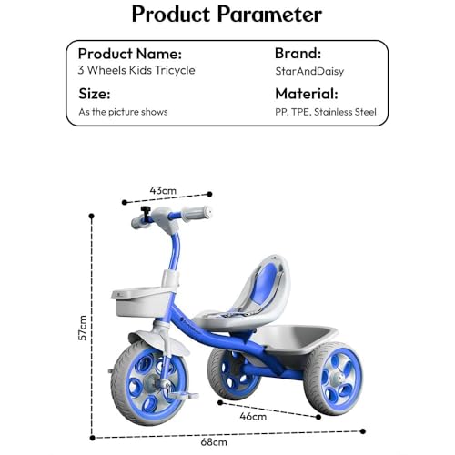 Image of StarAndDaisy Kids Cycle for 2-5 Years Boy & Girl /Tricycle with EVA Wheels, Bell & Basket /Baby Trike Cycle 30 Kg Capacity, 3-Point Safety Belt (Blue)