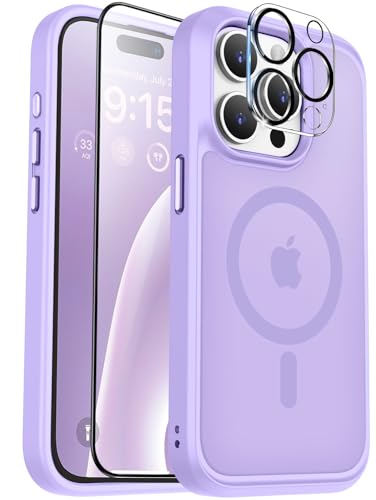 Image of BossKiss Compatible with iPhone 15 Pro Case, [Compatible with Magsafe] [Screen+Camera Protector] Magnetic Translucent Matte Women Men Girl Protective Cover for iPhone 15 Pro 6.1 inch, Titanium Purple