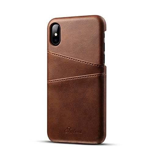 iPhone XS X Wallet Phone Case Slim PU Leather Back Protective Cover Card Holder (Brown)