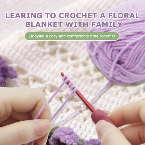 Image of HYAMVOR DIY Crochet Flowers Bouquet Blanket Kit, Handmade 43 inches Throw Knitting Kits for Adults, 12 Yarn Ball with Crochet Hook,Yarn Needle,Stitch Marker (Lily of the Valley)