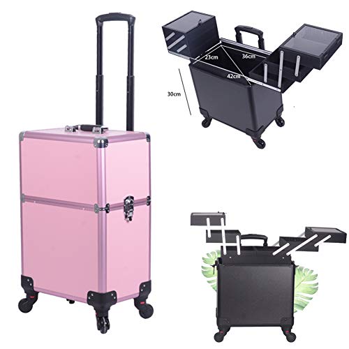 HLDWXN Maleta para Maquillaje Profesional, Maletín De Cosméticos, Carrito De Cosméticos para Peluqueros, Organizador De Maquillaje con 4 Ruedas,Multiuso,Rosado