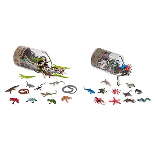 Terra by Battat  Reptiles in Tube  Assorted Reptile Animal Toys for Kids 3+ (60 Pc) & Sea Animals in Tube Playset - Animal Figures for Kids - 60pcs