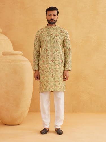 Image of Sojanya (Since 1958 Men'S Cotton Linen Blue Foil Printed Only Long Kurta