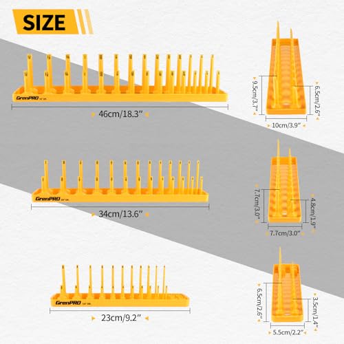 Image of GRENPRO 7PCS Socket Organizer Tray Set with Mini Folding Tray, Yellow & Black Magnetic Socket Holder for 1 /4 inch, 3 /8 inch, 1 /2 inch Drive Metric and SAE Sockets