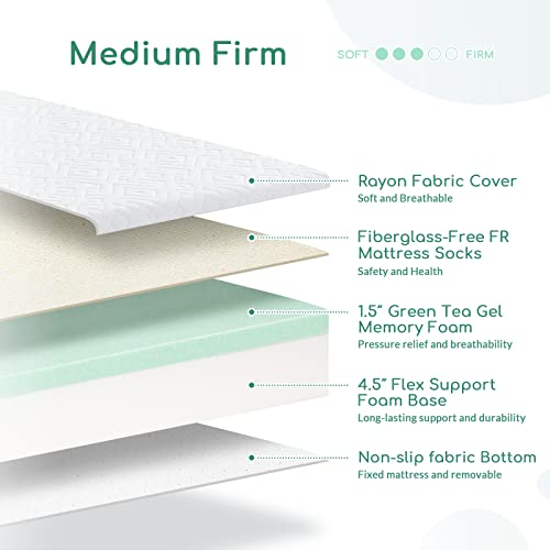 Airdown-Twin-Mattress-6-Inch-Memory-Foam-Mattress-in-a-Box-for-Kids-Medium-Firm-Green-Tea-Gel-Mattress-Twin-Size-for-Bunk-Bed-Trundle-Bed-Guest-Room