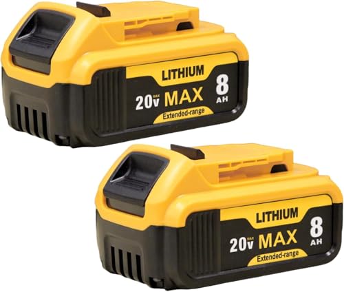 YAYETUR 2Packs 8000mAh DCB206 Replacement for Dewalt 20V Max Battery Lithium ion Compatible with Dewalt Battery DCB206 DCB201 DCB203 DCB207 DCB205 DCB204 Series Power Tools
