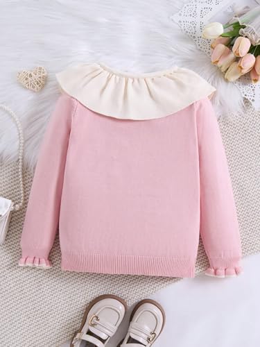 Button Down Knit Sweater with Tulip Collar – Soft Cardigan Style with Decorative Petal Embroidery3