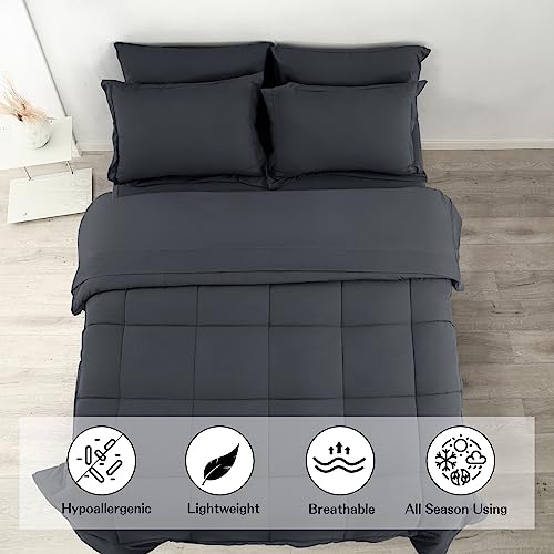 Parkol Bed In A Bag 8-Piece Comforter Set King Size All Season Bedding Sets With Soft Down Alternative Comforter, Flat Sheet, Fitted Sheet And Pillowcases, Gray #TOP3