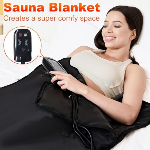 Image of Sauna Blanket for Home: Portable Full Body Detox Wrap with Deep Heat Relaxation - Adjustable 86-176F 20-60 Min Timer Waterproof Foldable Design 71 x 31.5 Inch