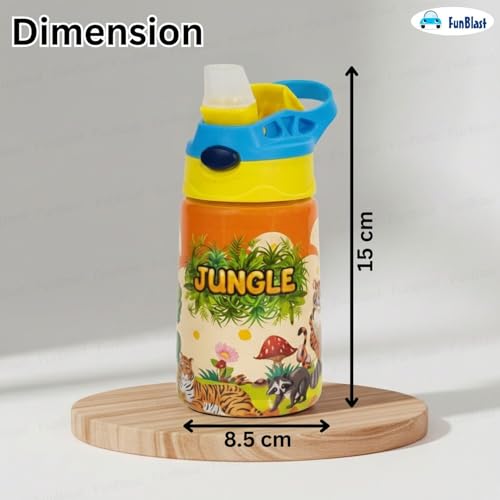 Image of FunBlast Jungle Theme Water Bottle for Kids- Cute Water Bottle with Straw, Insulated Stainless Steel Bottle,Sipper Bottle for Kids (300 ML)