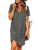 Locryz Summer Short Sleeve Loose Shirts Tunic Dresses Side Twist Knot Juniors Dress Top XL Grey