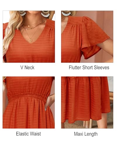 Image of VOTEPRETTY Women's 2026 Summer Boho Maxi Dresses Flutter Short Sleeve V Neck Casual Beach Wedding Guest Vacation Long Dress