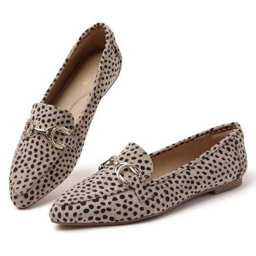 Image of Tilocow Metal Chain Loafers Flats for Women Pointed Toe Slip on Flats Dressy Casual Comfortable Work Business Shoes