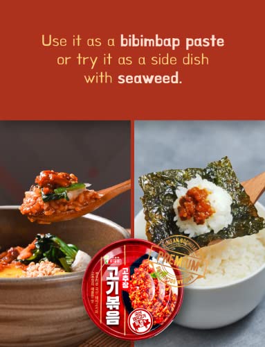 Korean Kimchi Stir-Fried In Buldak Sauce 5.64Oz X 2, Gochujang Paste Side Dish 2.8Oz X 2, Soybean Sauce Jangjorim Side Dish 2.8Oz X 2, Set 2, Korean Portable Canned Sidedishes, Instant Banchan 불닭볶음김치 160Gx2, 고추장고기볶음 80Gx2, 장조림80Gx2 #TOP5