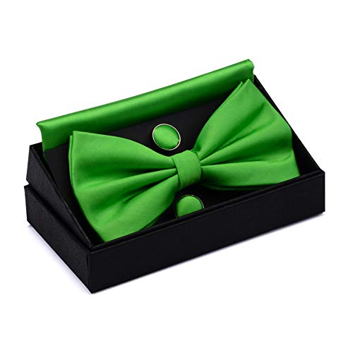 Image of GUSLESON Men's 3-pc Solid Color Bow Tie Gift Set - Double‑Fold Pre-Tied Bow Tie, Pocket Square, Cufflinks - Wedding Formal Party