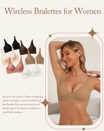 Image of Deep V Bra Padded Bralettes for Women 2 Pack - Low Cut Bras for Deep V Neck Wireless Push Up Bralette Comfort A-D Cups