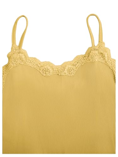 Image of SOLY HUX Girl's Lace Trim Camisoles Ribbed Spaghetti Strap Crop Tank Tops