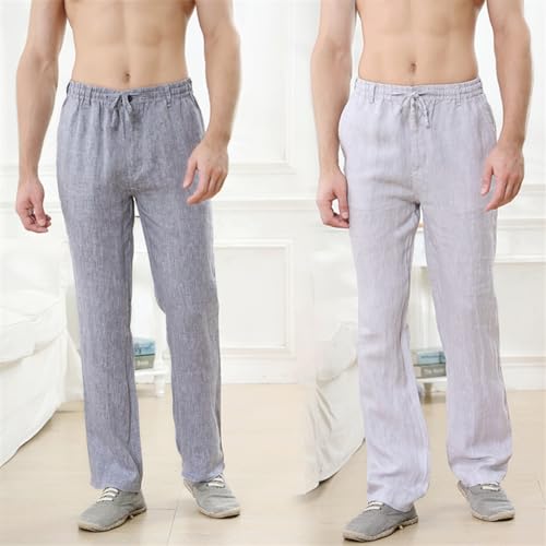 Men's Summer Linen Pants Elastic Waist Drawstring Yoga Trousers with Pockets2