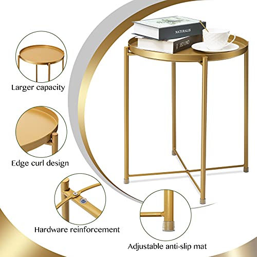 Danpinera Gold Side Table, Gold End Table For Small Spaces Outdoor Accent Table Round Metal Patio Coffee Table Waterproof Removable Tray Table For Living Room Bedroom Balcony Office (Gold) #TOP4